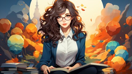 Colorful Woman Finance and banking cartoon, Cartoon Graphic Design, Background HD For Designer