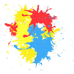Digital png illustration of splashes of coloured paint on transparent background
