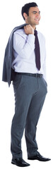 Digital png photo of happy biracial businessman standing and smiling on transparent background