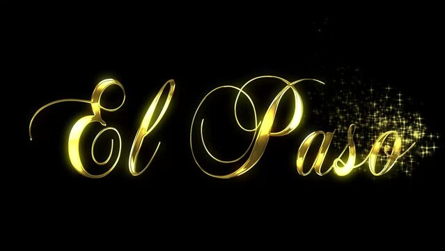 Golden text animated in a reveal with a starburst pattern for EL PASO