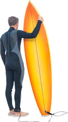 Digital png photo of caucasian man holding surfboard on transparent background