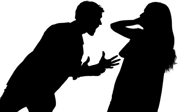 Digital png silhouette image of couple arguing on transparent background