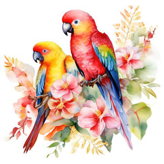 Parrot flower and fruit Illustration, Generative Ai