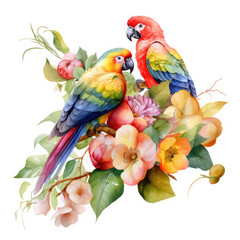 Obraz premium Parrot flower and fruit Illustration, Generative Ai