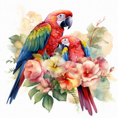 Obraz premium Parrot flower and fruit Illustration, Generative Ai