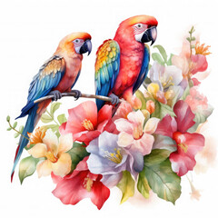 Obraz premium Parrot flower and fruit Illustration, Generative Ai