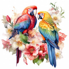 Obraz premium Parrot flower and fruit Illustration, Generative Ai