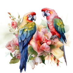 Obraz premium Parrot flower and fruit Illustration, Generative Ai