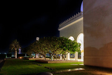 The nights view of splendor of decorative courtyard of Sheikh Zayed Grand Mosque in Abu Dhabi city,...