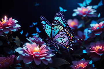 Butterfly on flower blue light color