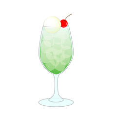 Illustration of melon cream soda in a pure coffee shop