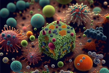 Foto auf Acrylglas Minecraft microbes under a microscope minecraft style 