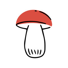 Red mushroom illustration in doodle style