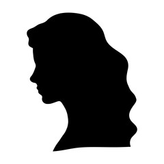 Silhouette of a woman. Profile of a young lady. Beautiful head of a girl, element for the design of a beauty salon, fashion page, women's magazine. Black shadow on white. Vector flat illustration.