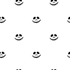 Halloween pumpkin face icon seamless pattern. Scary face isolated on white background. Vector illustration, flat style. Doodle hand drawn vector illustration.