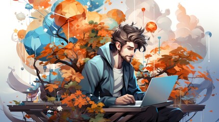 Colorful Man Self-study and research, Cartoon Graphic Design, Background HD For Designer