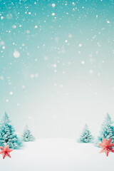 Abstract winter Christmas background with shiny snow and pine tree, space for text.
