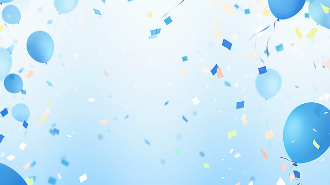 Confetti and balloons blue background banner