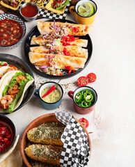 Mexican food, many dishes of the cuisine of Mexico.