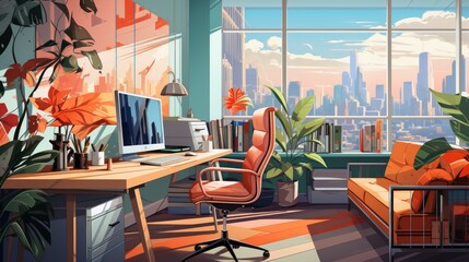 Colorful Modern office room cartoon , Cartoon Graphic Design, Background HD For Designer