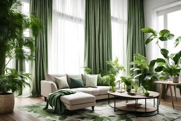 lounge with table and sofa with a beautiful curtains