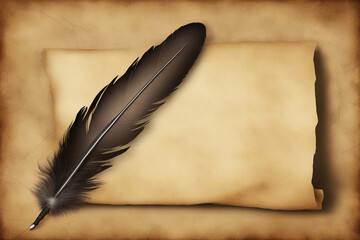 a feather quill on a piece of old paper