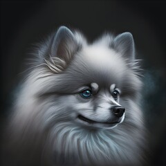 Blue fox face pomeranian realistic rendering photo realistic 
