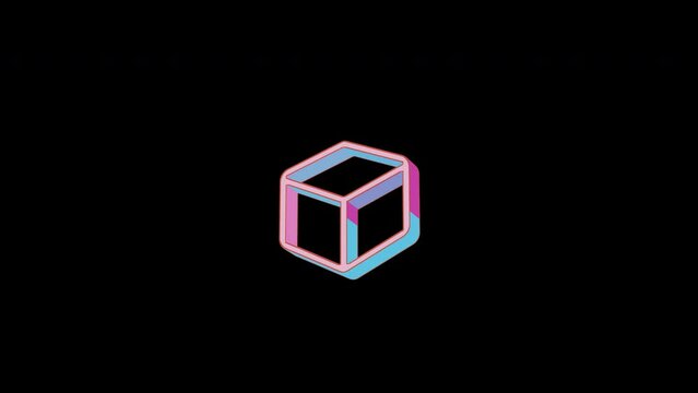 Bright cube icon is jumping merrily. Retro style. Alpha channel black. Looped from frame 120 to 240, Alpha BW at the end