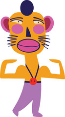 Funny clockwork monkey athlete with a funny face and big lips. Vibrant Strange ugly Halloween characters. Cute bizarre comic characters in modern flat hand drawn style