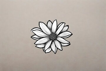 a small flower icon with petals, perfect for logo designs. this minimalistic black and white sketch, created by marguerite blasingame, features a matte background