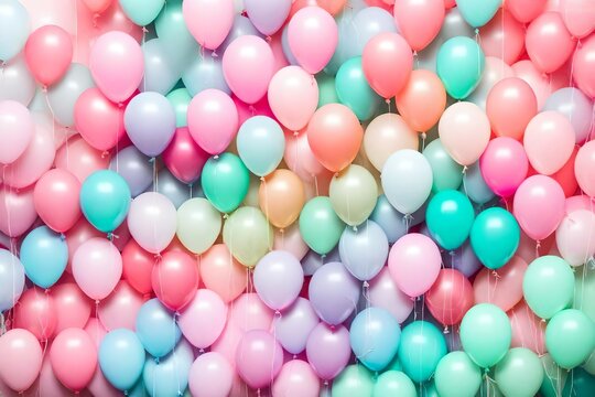 color matching palette from Colorful balloons background, punchy pastel colored and soft focus. pink and mint balloons photo wall birthday decoration. in colour palette with swatche