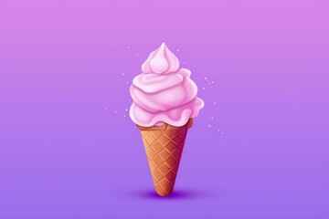 Illustration of adorable ice cream cone on purple background with room for text. Generative AI