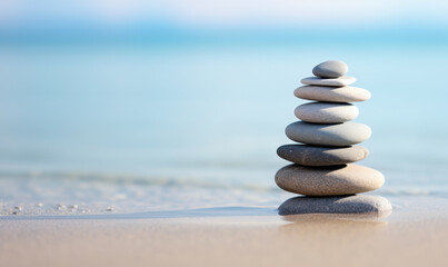 zen stones stack balancing on the beach