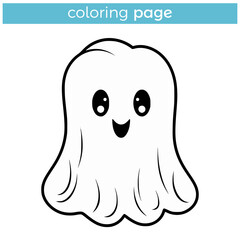 simple coloring page for kids cartoon cute ghost halloween vector illustration template design