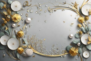 3d golden flowers and white circles in 3d background . mural art for home decor Mural wallpaper white birds . Suitable for use as a frame on walls . wallpaper flowers for canvas