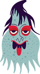 Ghost Fairy. Vibrant bright Strange ugly Halloween characters. Cute bizarre comic characters in modern flat hand drawn style