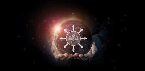 Market expansion strategy concept.  Aims to make a product or service available in new markets. Increasing sales and growing a business by targeting new customers and markets. Approach in new market.