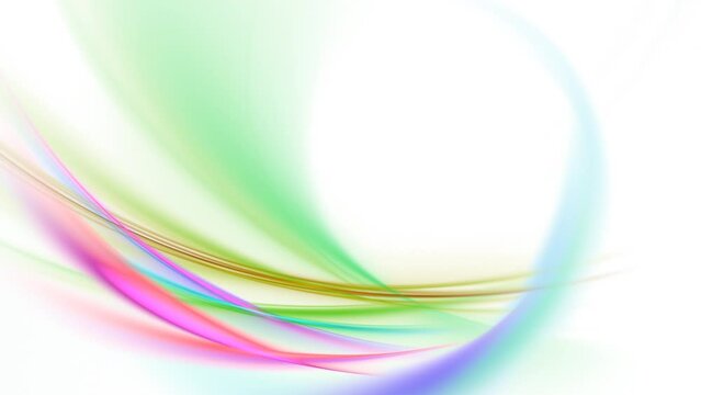 Combination of colorful semicircular lines, forms and vibes revolving around center, overlapping and transforming. Abstract fractal translucent particles twirling on white background. 4K UHD 4096x2304