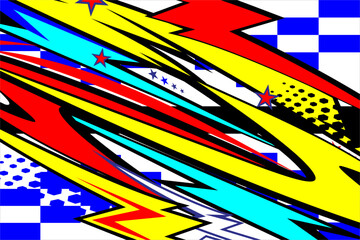 abstract vector racing background design with a unique striped pattern and a combination of bright colors such as yellow, red and others, on a white background suitable for your racing design