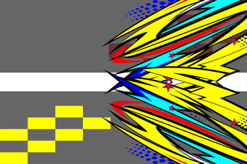 abstract vector racing background design with a unique striped pattern and a combination of bright colors such as yellow, red and others, on a gray background