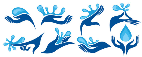 Set of clean and wash women hands, fresh water vector on white background