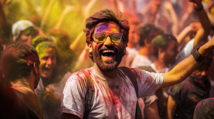 Obraz premium People enjoy colorful Holy fest