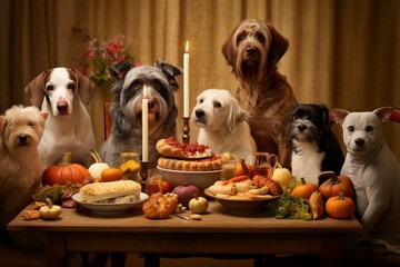 Festive gathering of pets to mark Thanksgiving. Generative AI