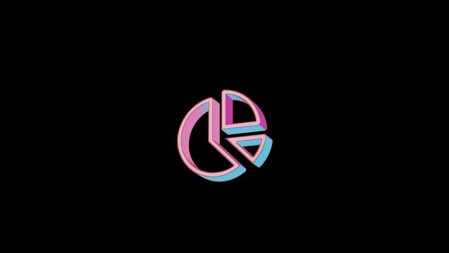 Bright chart pie icon is jumping merrily. Retro style. Alpha channel black. Looped from frame 120 to 240, Alpha BW at the end