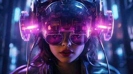 Copper Nanopunk and Neon Cyber Dress in Futurist Lounge