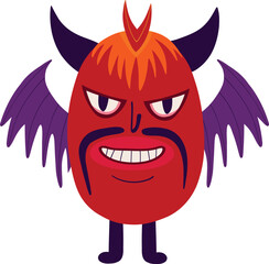Fototapeta premium devil demon with a creepy face. Vibrant bright Strange ugly Halloween characters. Cartoon illustration