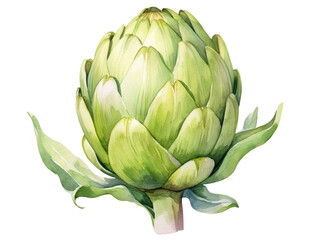 Obraz premium Watercolor illustration of an artichoke isolated on transparent background