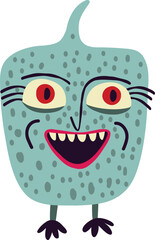 Funny monster with smiling face.. Weird ugly Halloween characters. Cute quirky comic book characters in a modern flat hand-drawn style
