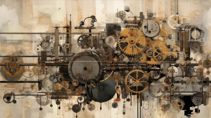 Fototapeta na wymiar Abstract photography in steampunk style, with gears and other gadgets