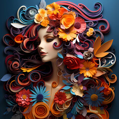 illustration de portrait en papier roulé, des paperolles de couleurs